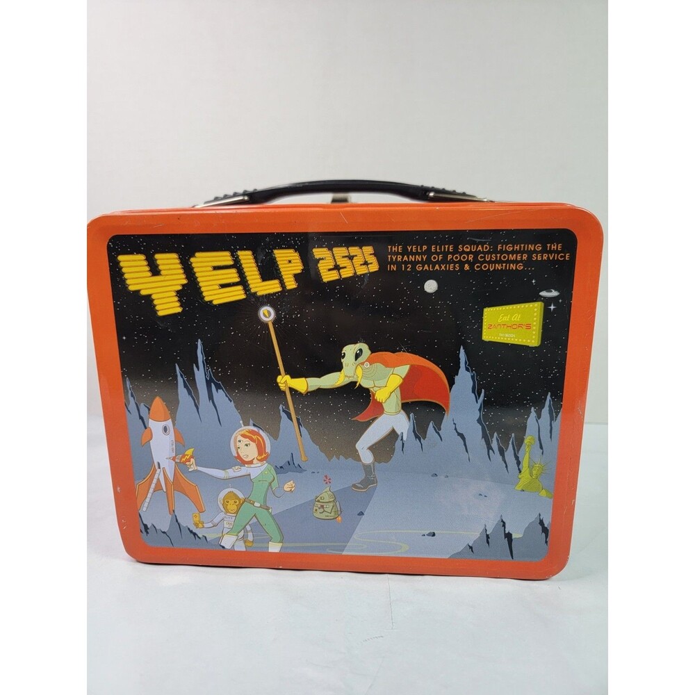 Yelp 2525 Tin Lunch Box Orange Space Graphic Metal Lunchbox Box Only